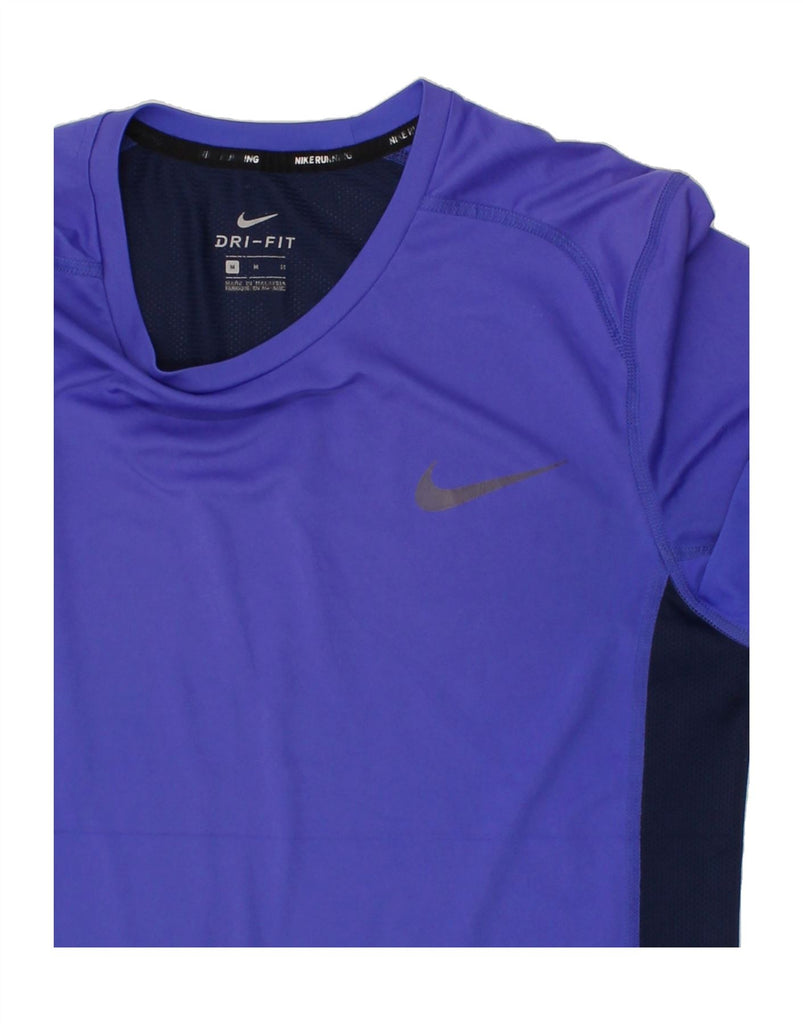 NIKE Womens Dri Fit T-Shirt Top UK 14 Medium Navy Blue Colourblock | Vintage Nike | Thrift | Second-Hand Nike | Used Clothing | Messina Hembry 