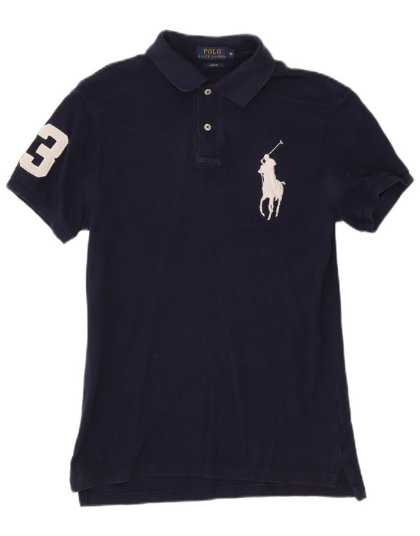 Polo Ralph Lauren Mens Graphic Slim Fit Polo Shirt Medium Navy Blue Cotton