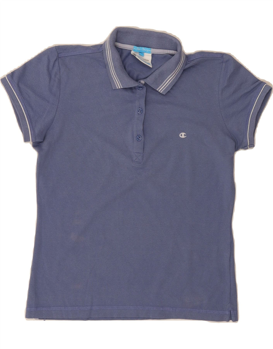 CHAMPION Womens Polo Shirt UK 14 Large Blue Cotton Vintage Champion and Second-Hand Champion from Messina Hembry 