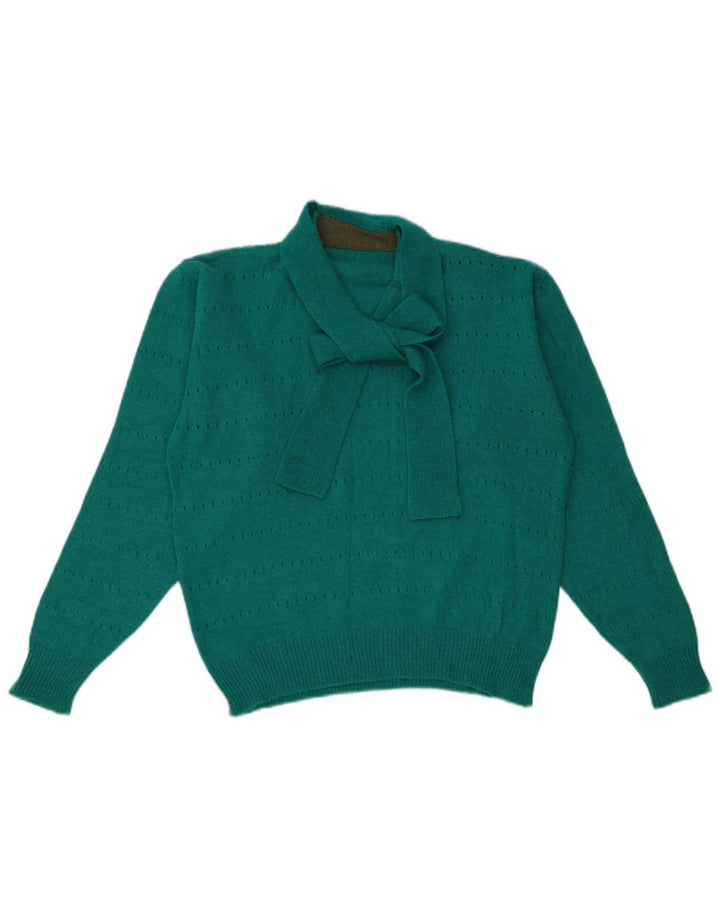 Vintage Womens V-Neck Jumper Sweater UK 14 Medium Green