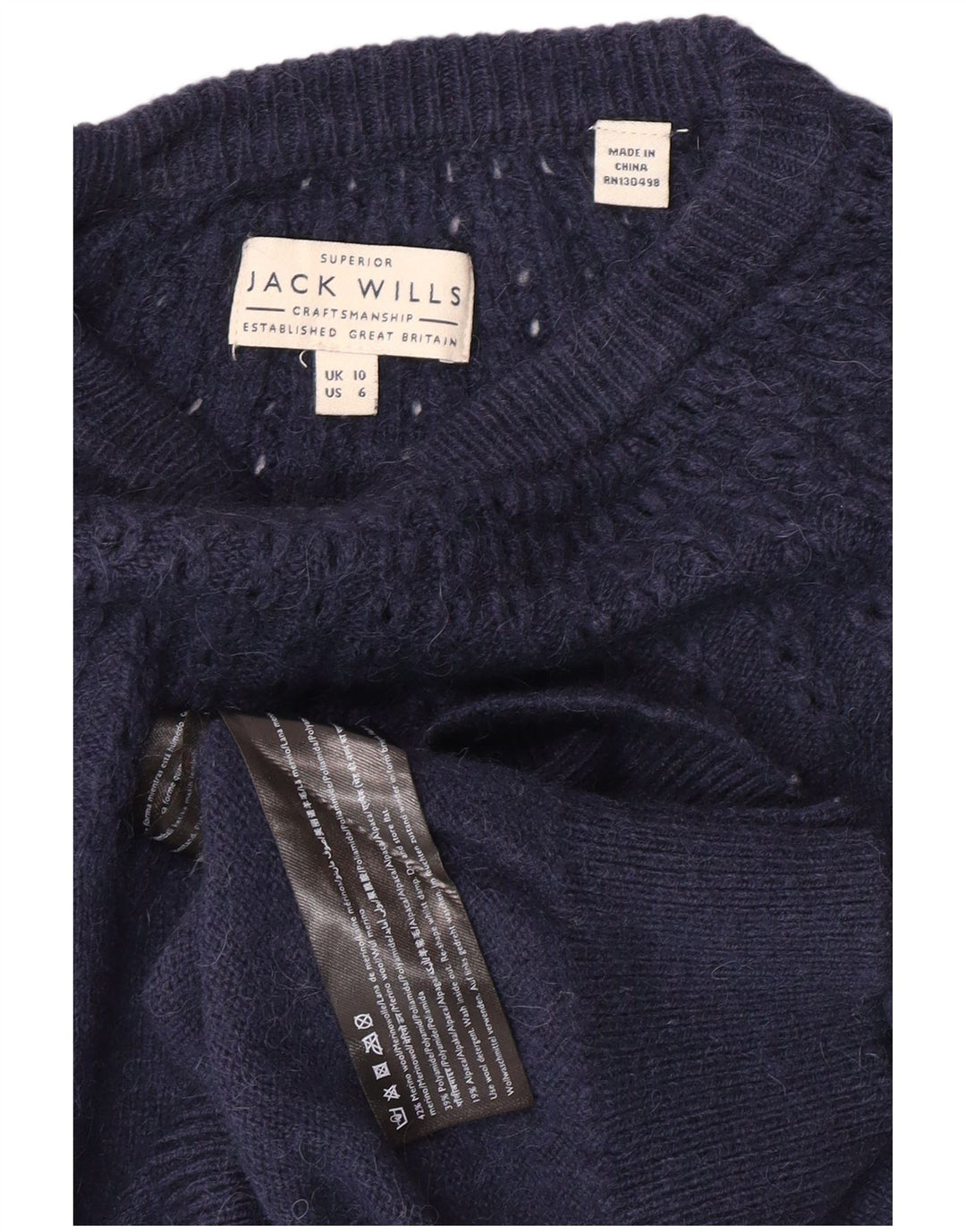 JACK WILLS Womens Crew Neck Jumper Sweater UK 10 Small  Navy Blue