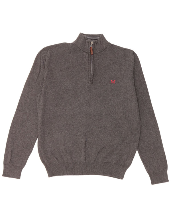 Crew Clothing Mens Zip Neck Jumper Sweater Large Grey Cotton