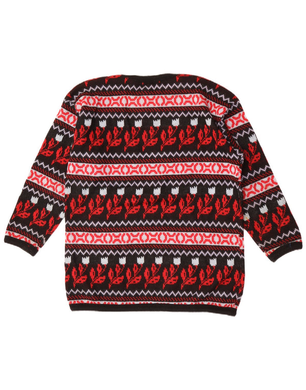 Vintage Mens Crew Neck Jumper Sweater Medium Multicoloured Floral Acrylic