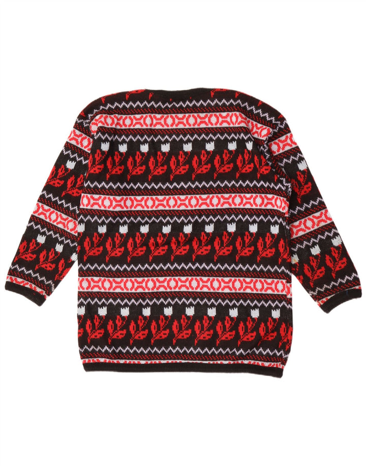 Vintage Mens Crew Neck Jumper Sweater Medium Multicoloured Floral Acrylic