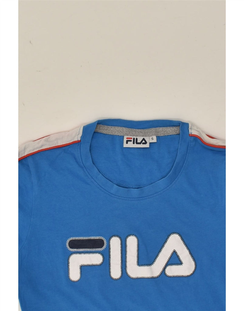 FILA Womens Graphic T-Shirt Top UK 10 Small Blue | Vintage Fila | Thrift | Second-Hand Fila | Used Clothing | Messina Hembry 