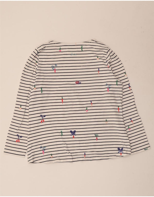 Joules Womens Top Long Sleeve UK 16 Large White Striped Cotton