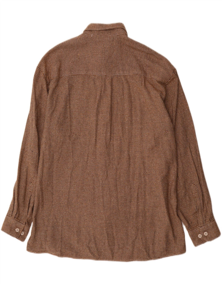 Vintage Mens Shirt Size 43 XL Brown Houndstooth Cotton