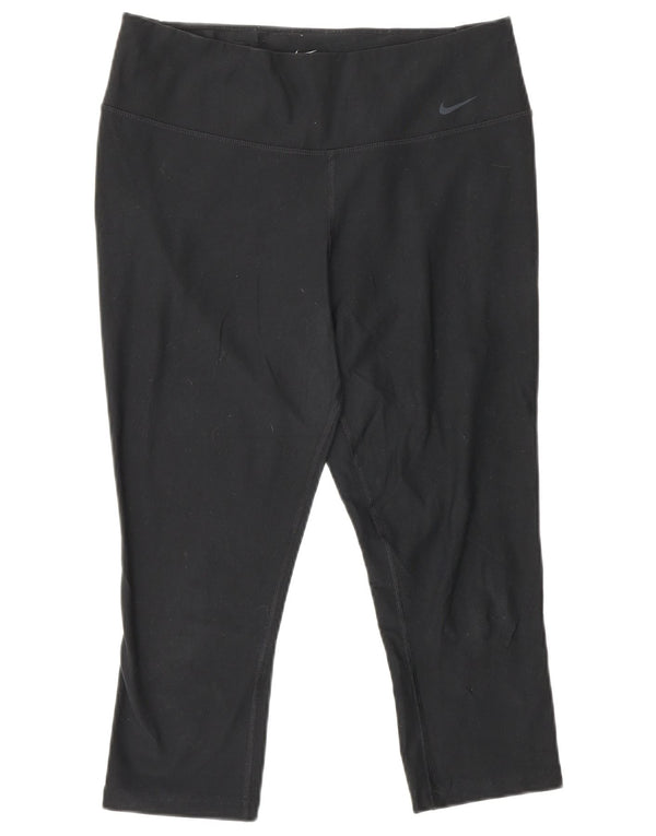 NIKE Womens Dri Fit Capri Leggings UK 14 Medium  Black Polyester