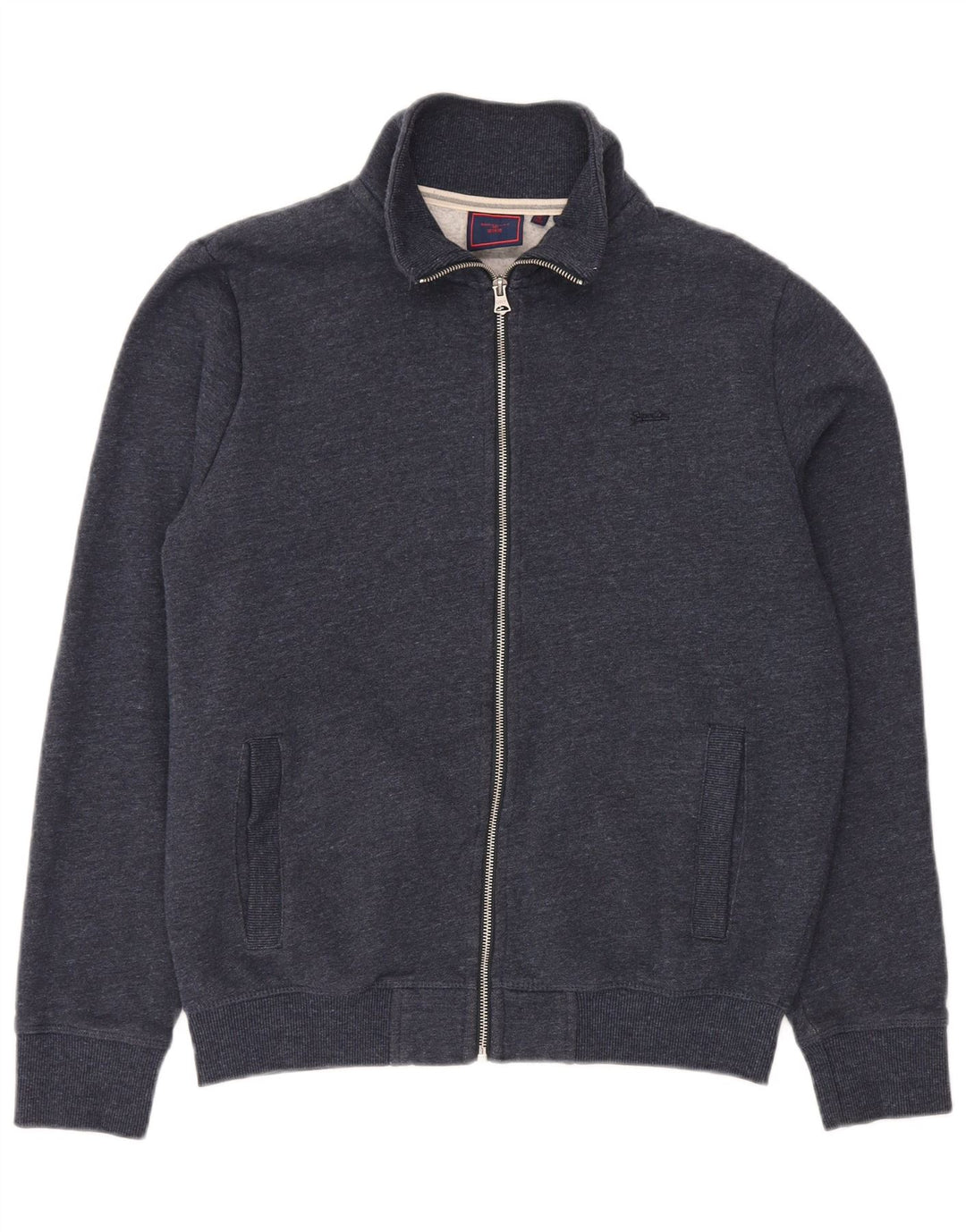 Superdry Mens Tracksuit Top Jacket Large Navy Blue Flecked Cotton