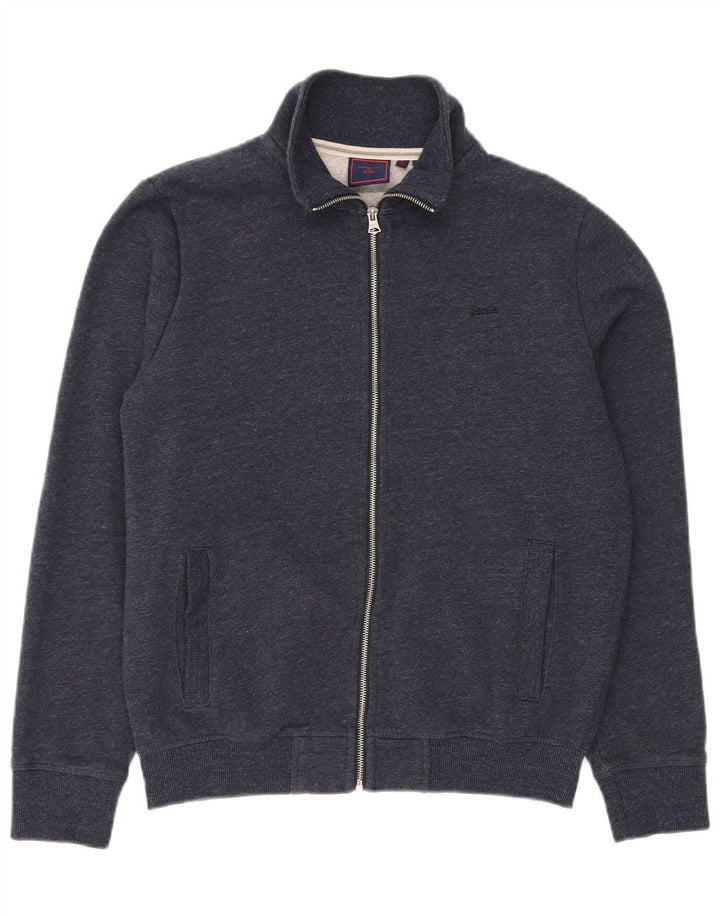Superdry Mens Tracksuit Top Jacket Large Navy Blue Flecked Cotton