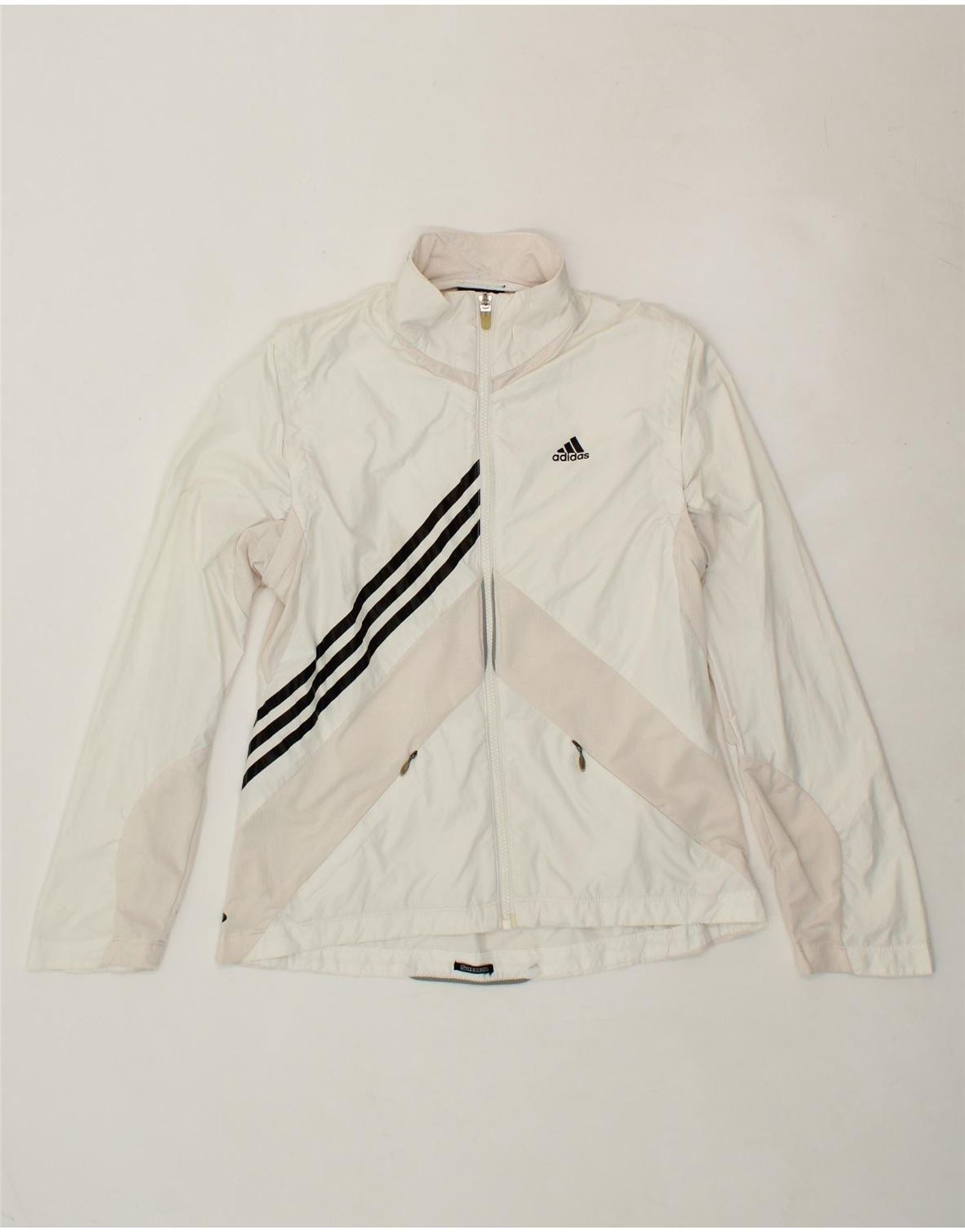 ADIDAS Womens Clima 365 Tracksuit Top Jacket UK 12 medium White Vintage Second Hand Clothing Online Messina Hembry