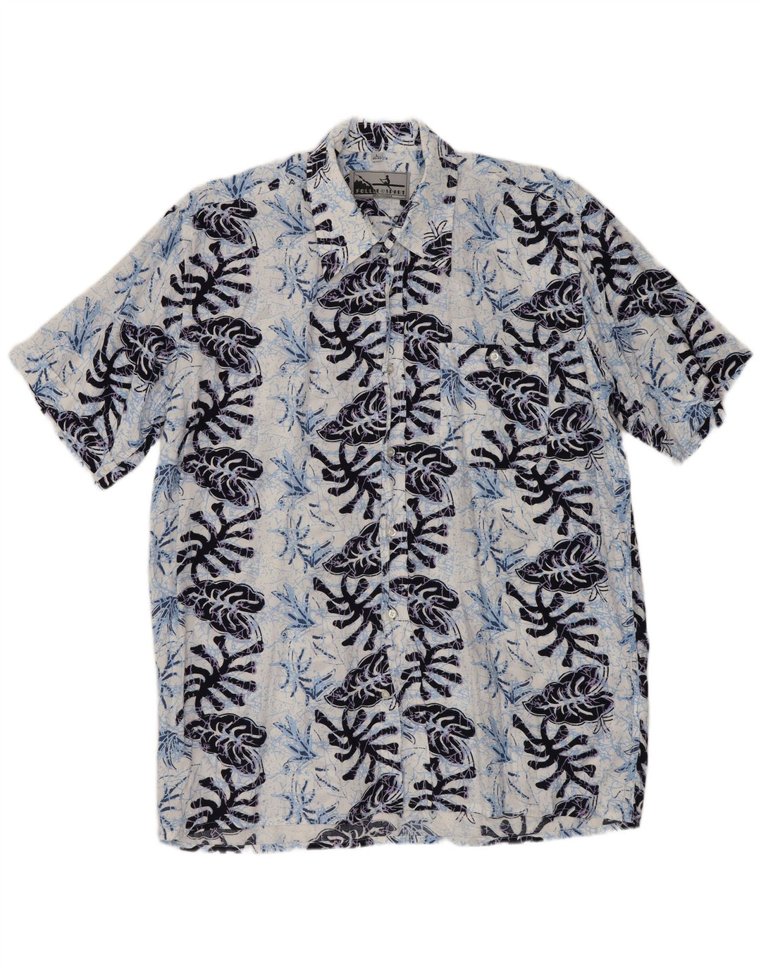 FOLLIE Mens Short Sleeve Shirt Size 41/42 Large Navy Blue Floral Viscose