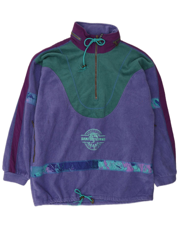 Santostefano Mens Graphic Zip Neck Fleece Jumper XL Purple Colourblock