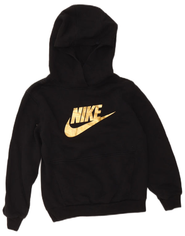 Nike Boys Graphic Hoodie Jumper 10-11 Years Medium Black Cotton