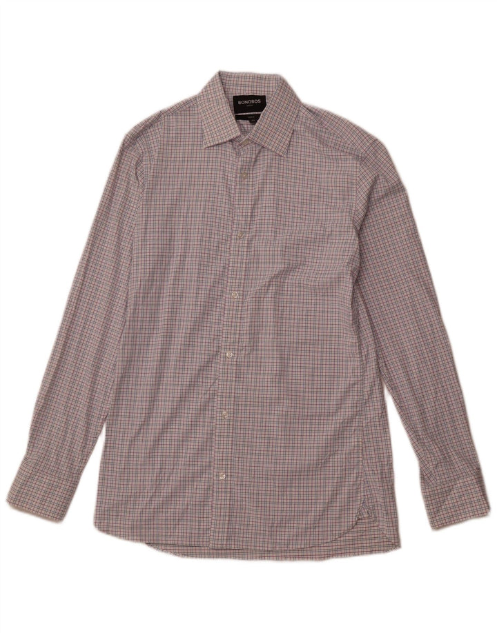 BONOBOS Mens Slim Fit Shirt Size 15 1/2 Medium Pink Check Nylon