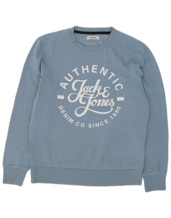 Jack & Jones Mens Graphic Sweatshirt Jumper Medium Blue Cotton
