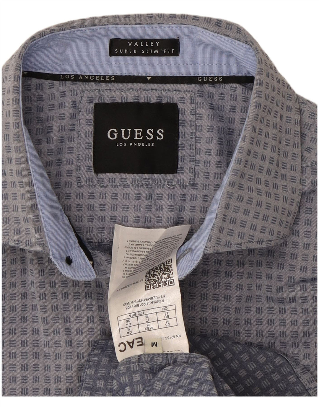 Guess Mens Valley Super Slim Fit Shirt Medium Grey Geometric Cotton