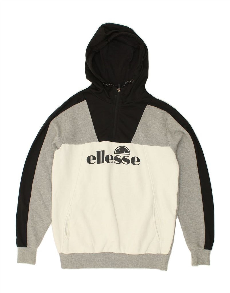 ELLESSE Mens Zip Neck Graphic Hoodie Jumper Medium Grey Colourblock Cotton | Vintage Ellesse | Thrift | Second-Hand Ellesse | Used Clothing | Messina Hembry 