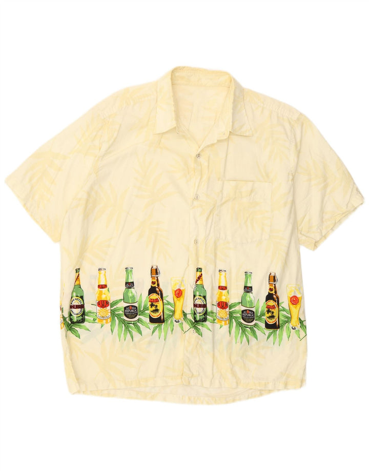 Vintage Mens Abstract Pattern Short Sleeve Shirt Medium Yellow Hawaiian