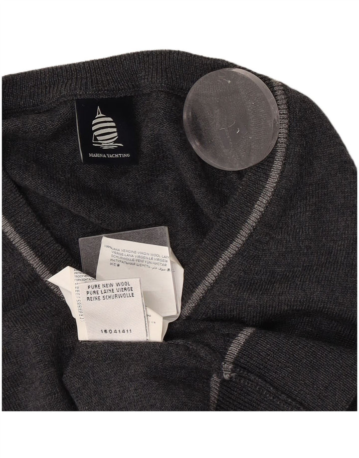 Marina Yachting Mens V-Neck Jumper Sweater Large Grey Wool