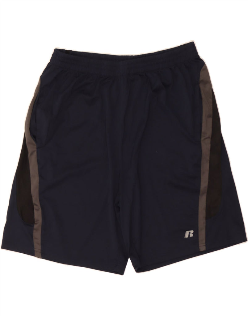 RUSSELL ATHLETIC Mens Sport Shorts XL  Navy Blue Colourblock Polyester Vintage Russell Athletic and Second-Hand Russell Athletic from Messina Hembry 