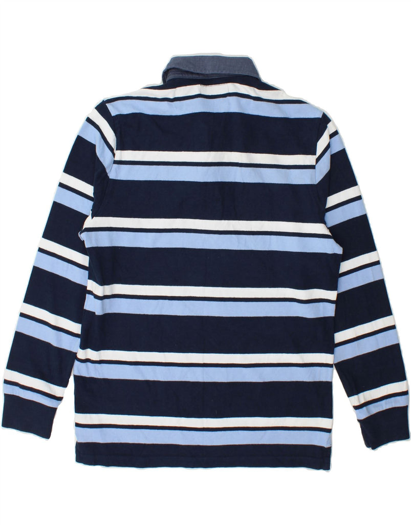 BLUE HARBOUR Mens Long Sleeve Rugby Polo Shirt Medium Blue Striped Cotton Vintage Blue Harbour and Second-Hand Blue Harbour from Messina Hembry 