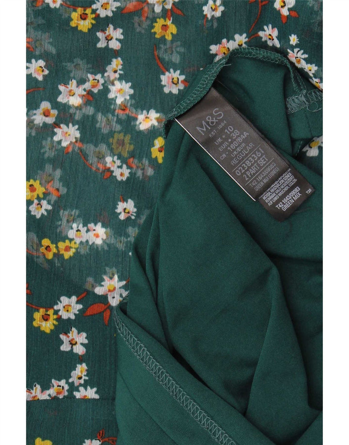 Marks & Spencer Womens A-Line Dress UK 10 Small Green Floral Polyester