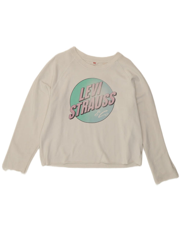 Levi's Womens Graphic Sweatshirt Jumper UK 16 Large White Cotton