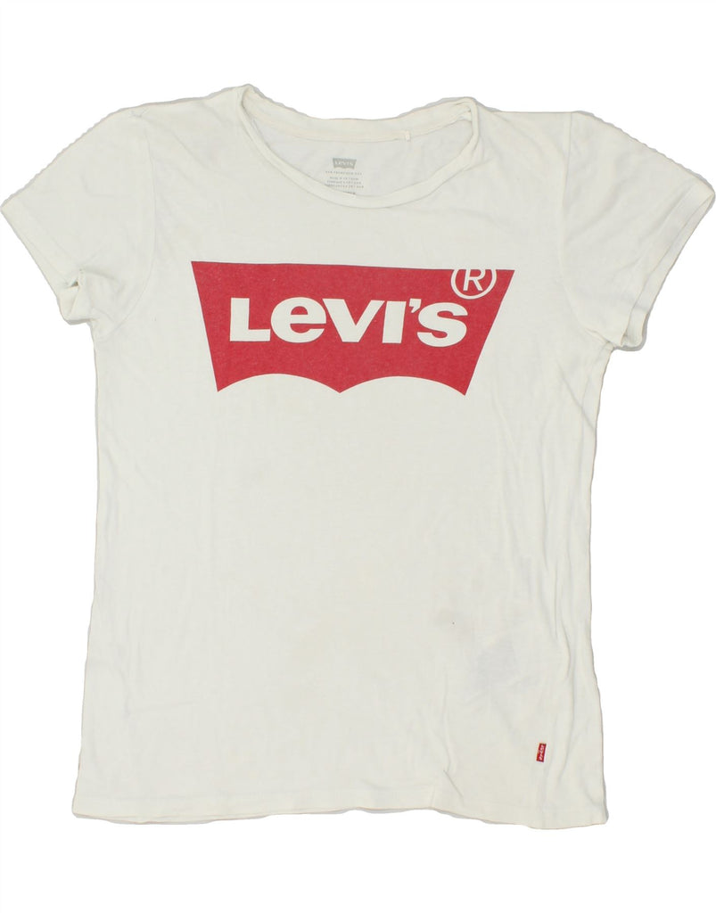 LEVI'S Womens Graphic T-Shirt Top UK 6 XS White Cotton | Vintage Levi's | Thrift | Second-Hand Levi's | Used Clothing | Messina Hembry 