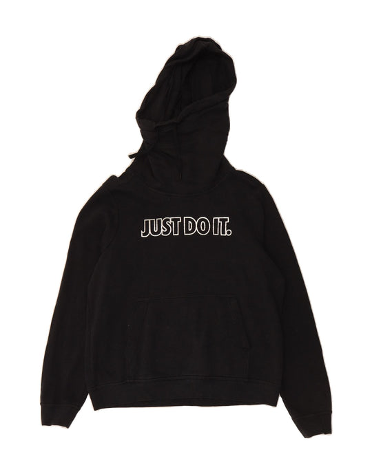 NIKE Womens Graphic Hoodie Jumper UK 14 Medium Black Cotton