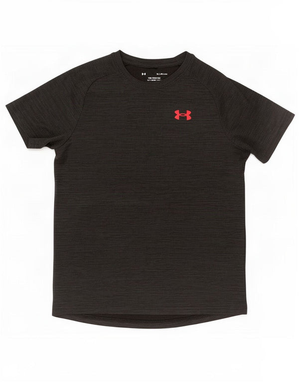 Under Armour Boys T-Shirt Top 11-12 Years Large Black Pinstripe