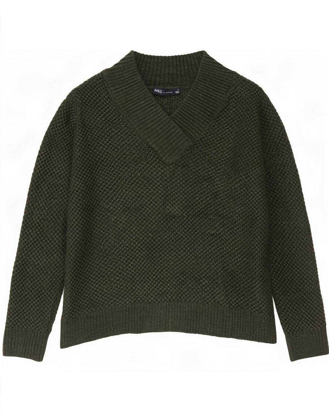 Marks & Spencer Mens V-Neck Jumper Sweater Small Green Acrylic