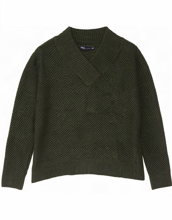 Marks & Spencer Mens V-Neck Jumper Sweater Small Green Acrylic