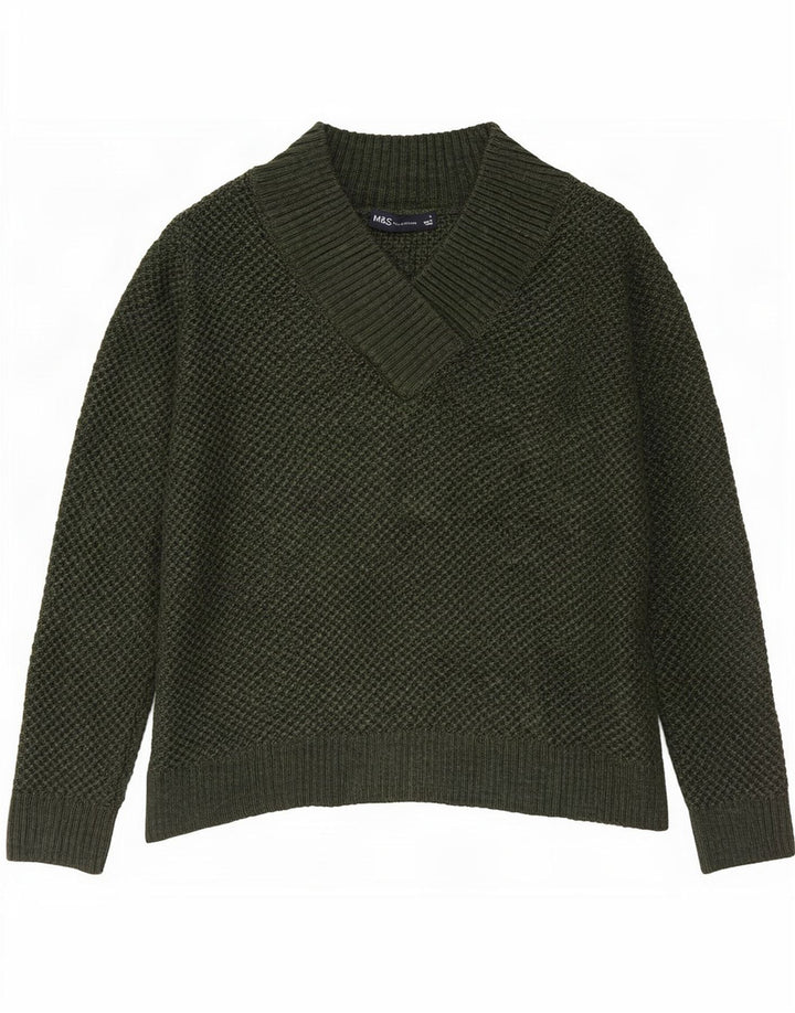 Marks & Spencer Mens V-Neck Jumper Sweater Small Green Acrylic