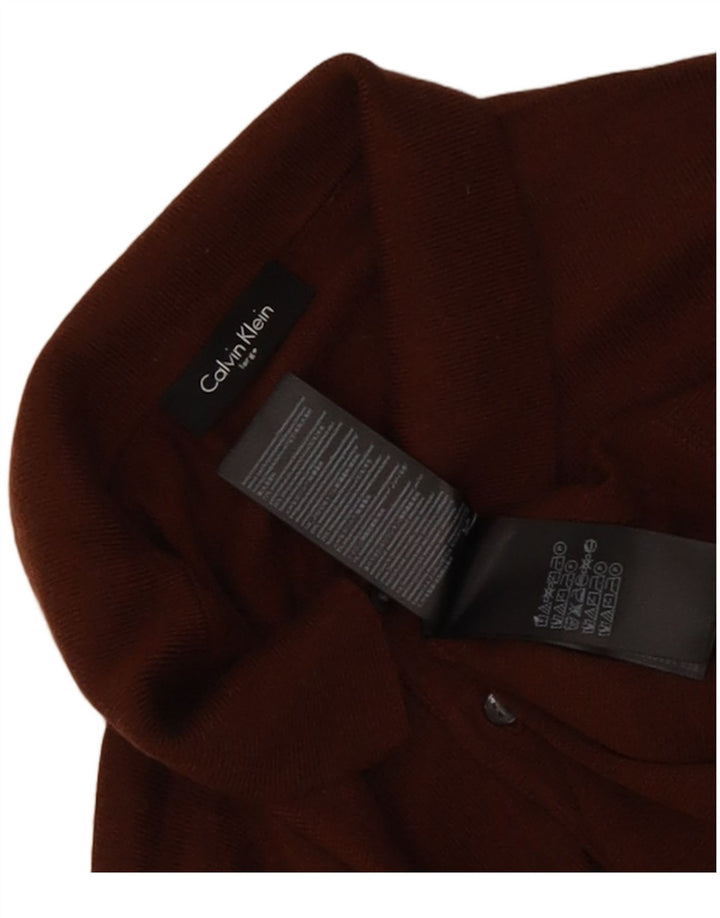 Calvin Klein Mens Polo Neck Jumper Sweater Large Brown Wool