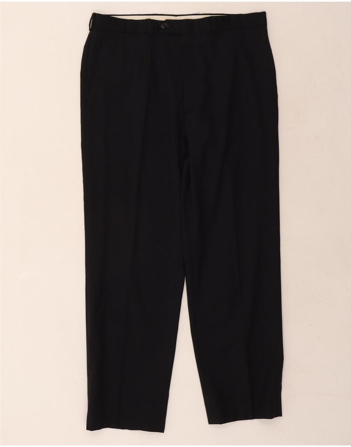 Marks & Spencer Mens Straight Suit Trousers W34 L29 Navy Blue Wool
