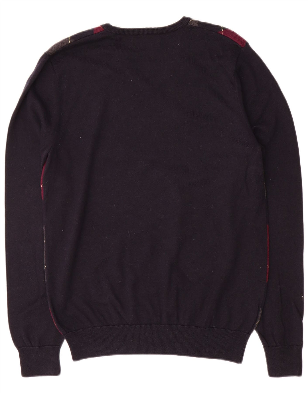 Fred Perry Mens V-Neck Jumper Sweater Medium Navy Blue Argyle/Diamond