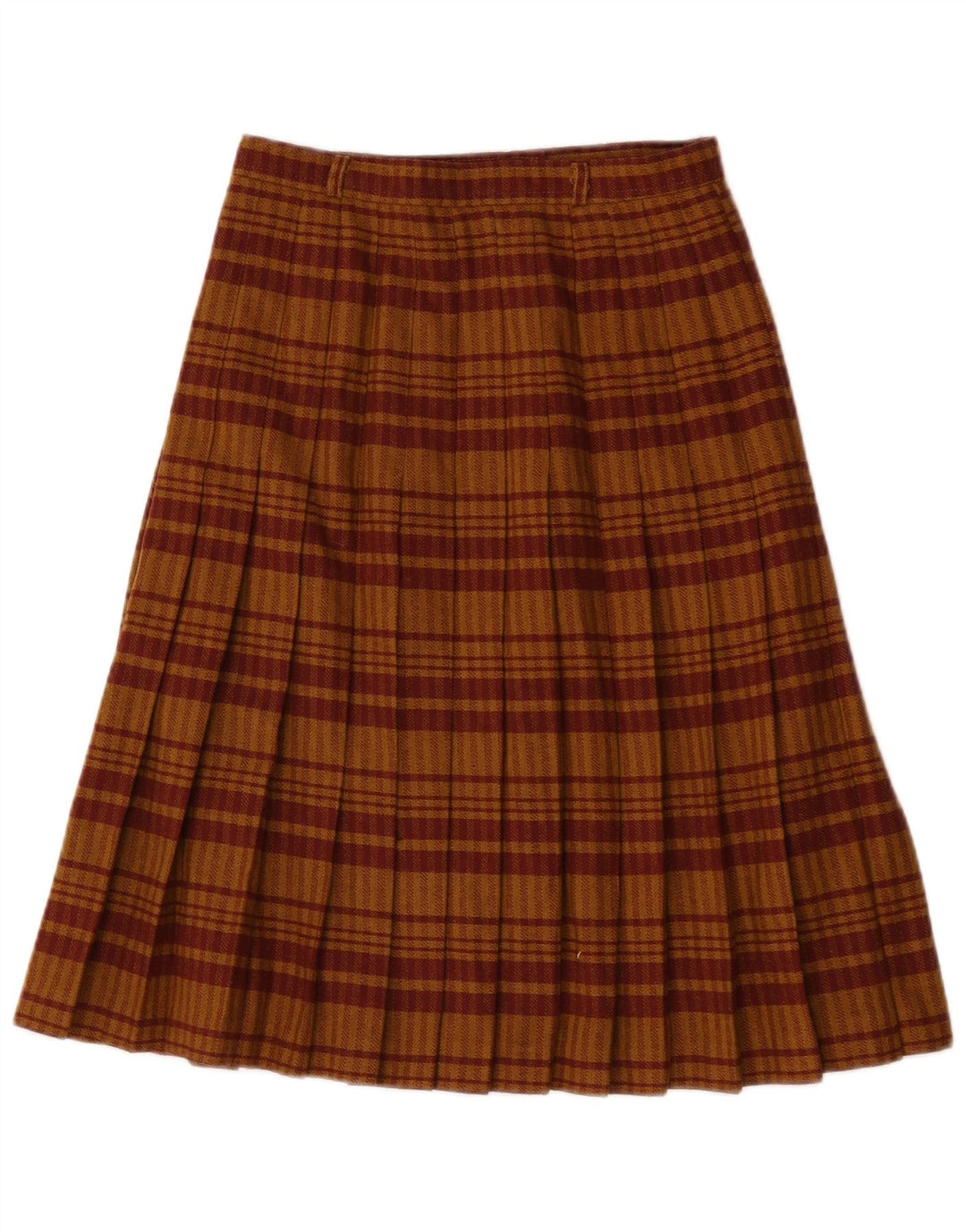 Vintage Womens Knife Pleated Skirt W28 Medium Brown Plaid Wool