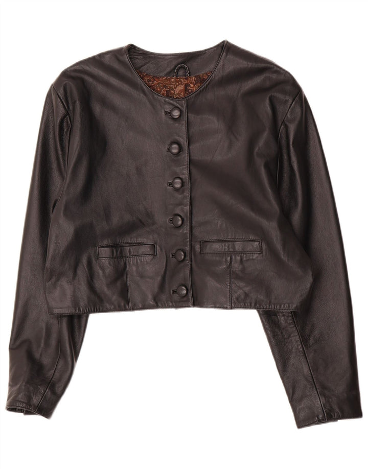 Vintage Womens Leather Bolero Jacket EU 44 XL Black Leather