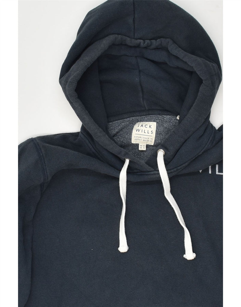 JACK WILLS Womens Graphic Hoodie Jumper UK 14 Large  Navy Blue Cotton | Vintage Jack Wills | Thrift | Second-Hand Jack Wills | Used Clothing | Messina Hembry 