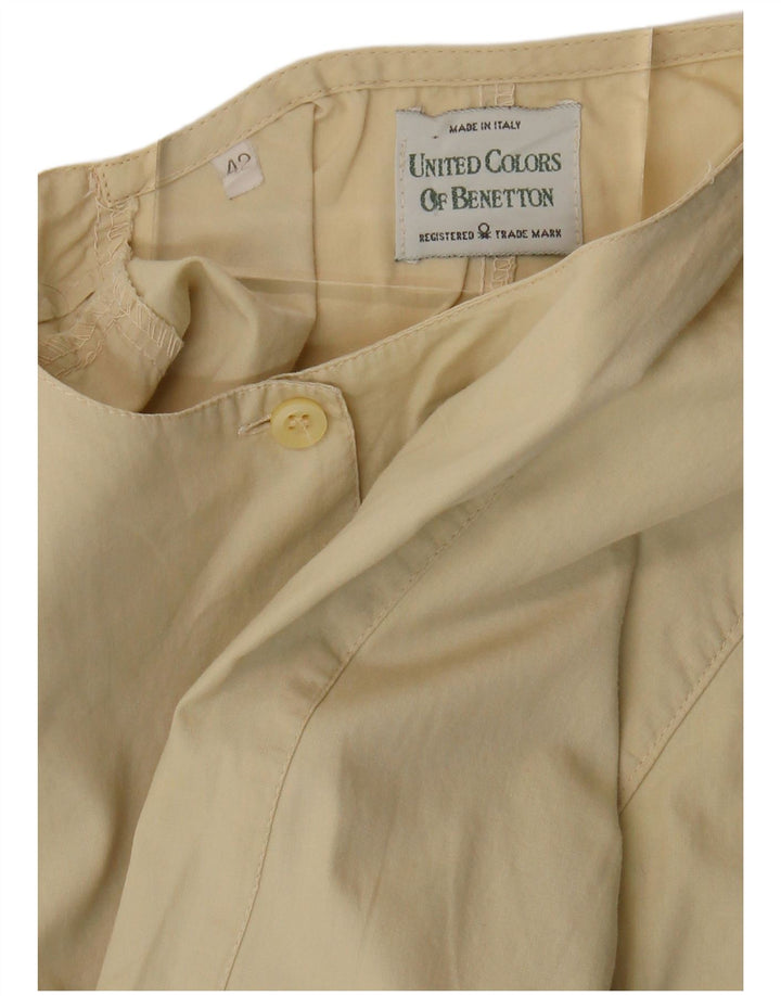 Benetton Womens Short Sleeve Shirt Blouse IT 42 Medium Beige Cotton