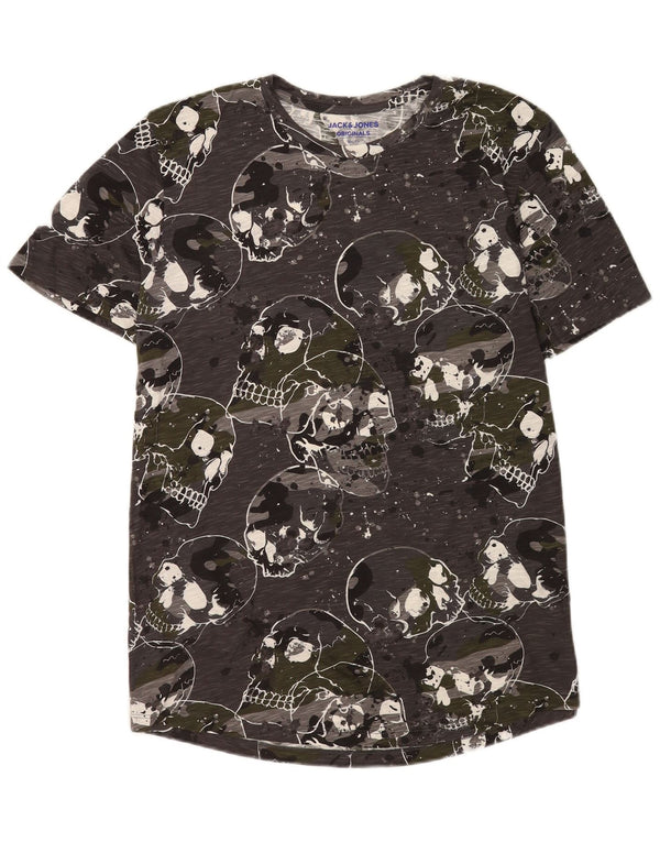 Jack & Jones Mens Slim Fit Graphic T-Shirt Top XL Grey Gothic