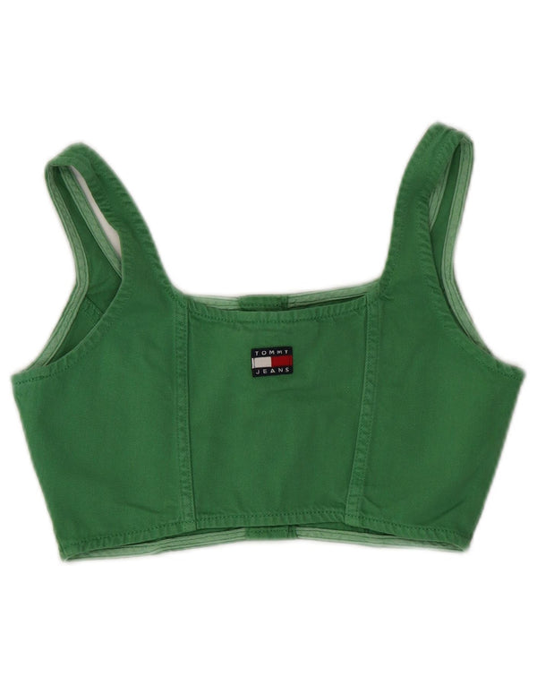 Tommy Hilfiger Womens Sleeveless Denim Crop Top UK 6 XS Green Cotton