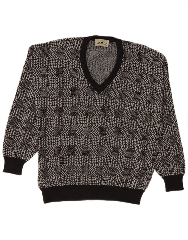 Bramante Mens V-Neck Jumper Sweater Large Grey Check