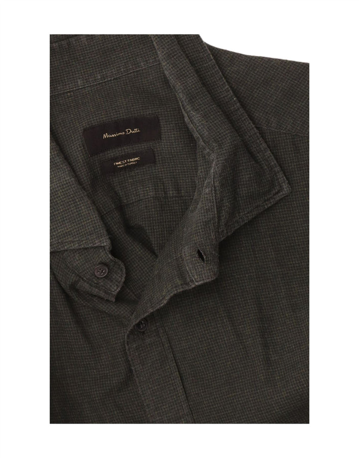 Massimo Dutti Mens Shirt Medium Green Houndstooth