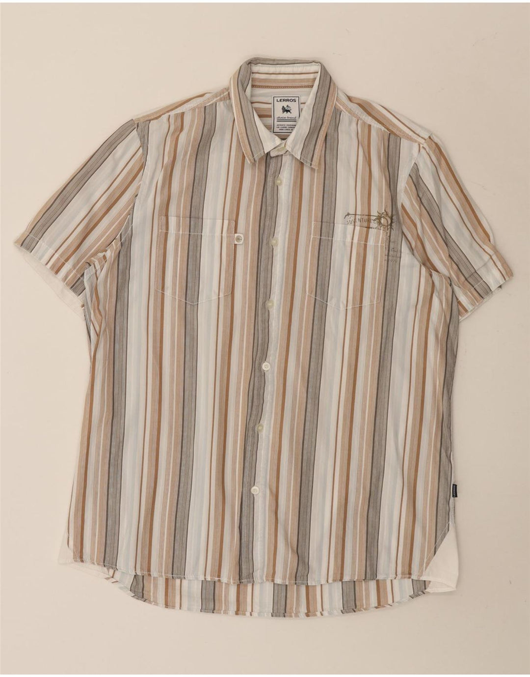 Lerros Mens Short Sleeve Shirt Medium Multicoloured Striped Cotton