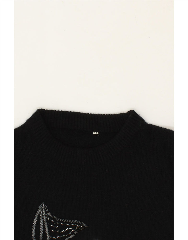 VINTAGE Womens Graphic Boat Neck Jumper Sweater IT 46 Large Black Vintage Vintage and Second-Hand Vintage from Messina Hembry 