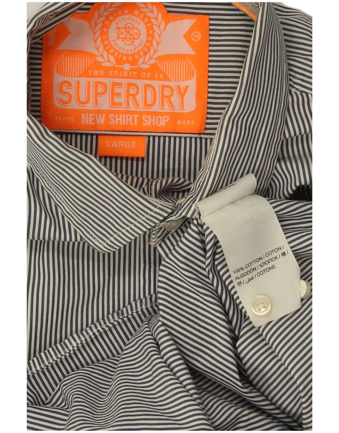 SUPERDRY Mens Shirt Large Grey Pinstripe Cotton