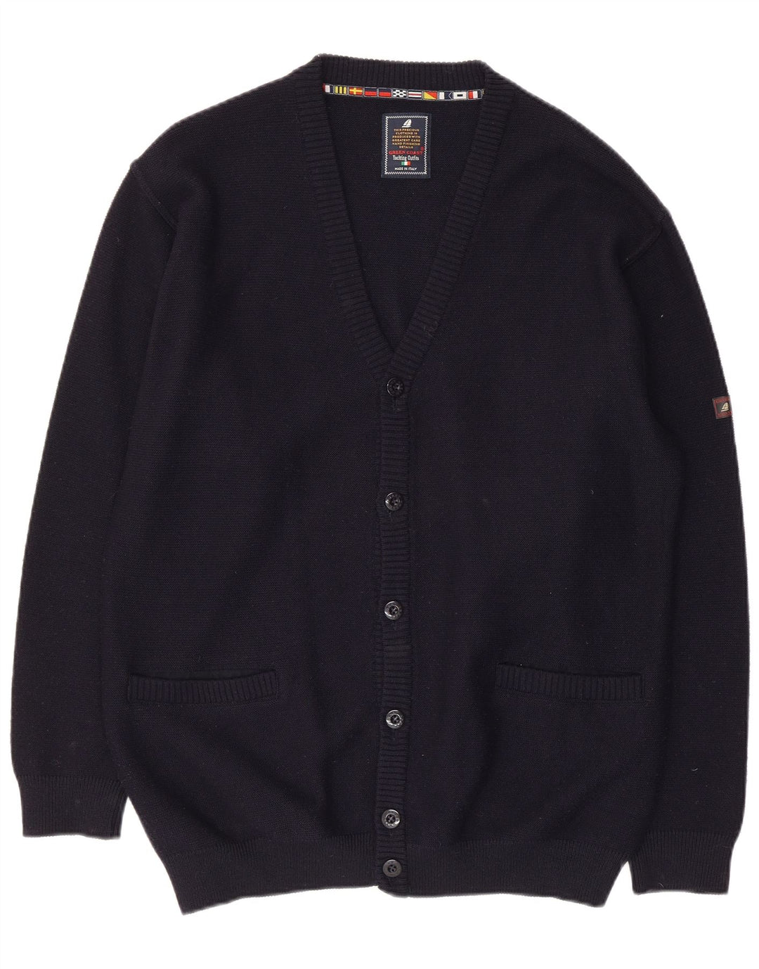 GREEN COAST Mens Cardigan Sweater IT 54 XL Navy Blue Merino Wool