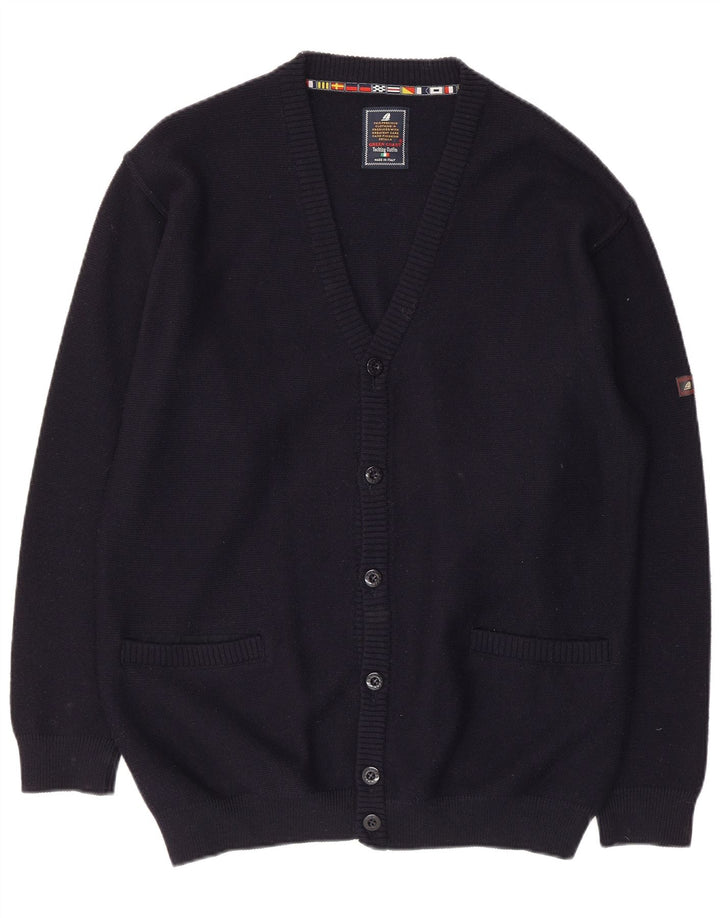 GREEN COAST Mens Cardigan Sweater IT 54 XL Navy Blue Merino Wool